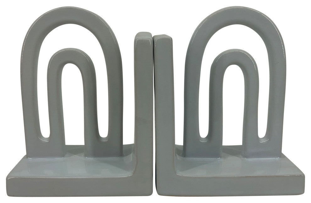 Ceramic 2-Piece Set 6" Arch Bookends, White