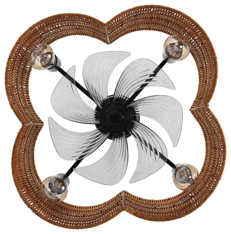 GetLedel 19.7" Scalloped Rattan Ceiling Fan With Remote and Light, Brown