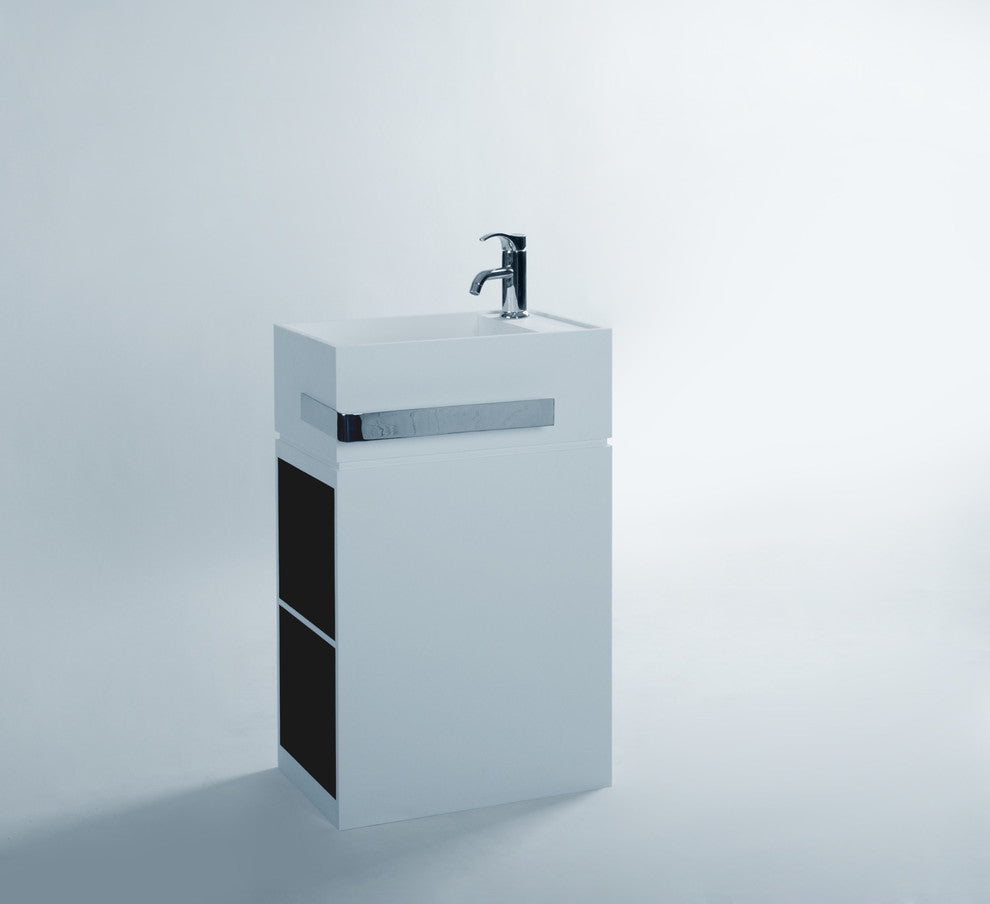 ADM Rectangular Freestanding Pedestal Sink With Black Inserts, White, 20", Matte