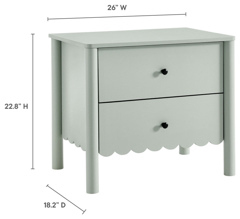 Emmeline Scalloped 2-Drawer Nightstand, Sage