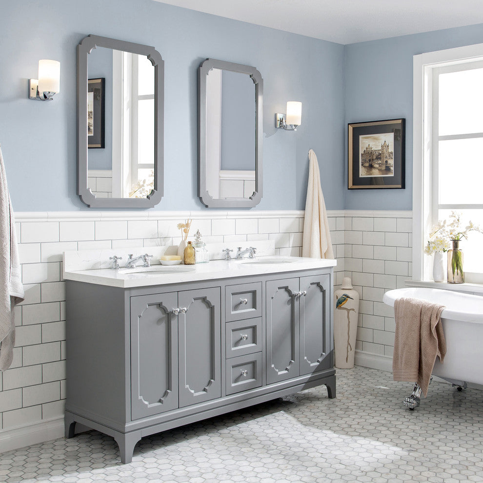 60" Wide Cashmere Gray Double Sink Quartz Carrara Bathroom Vanity