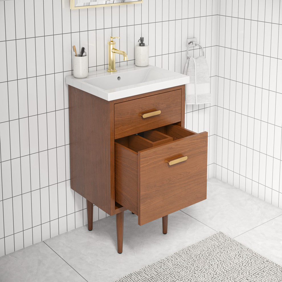 Brandy Integrated Ceramic Sink Top Vanity, Honey Walnut, 20", Without Faucet