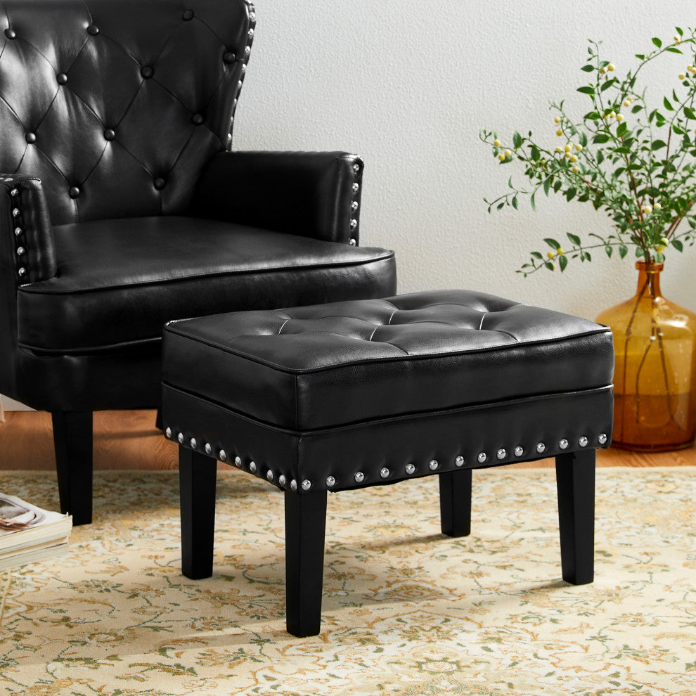 Set of 2 Accent Chair and Accent Stool, Black