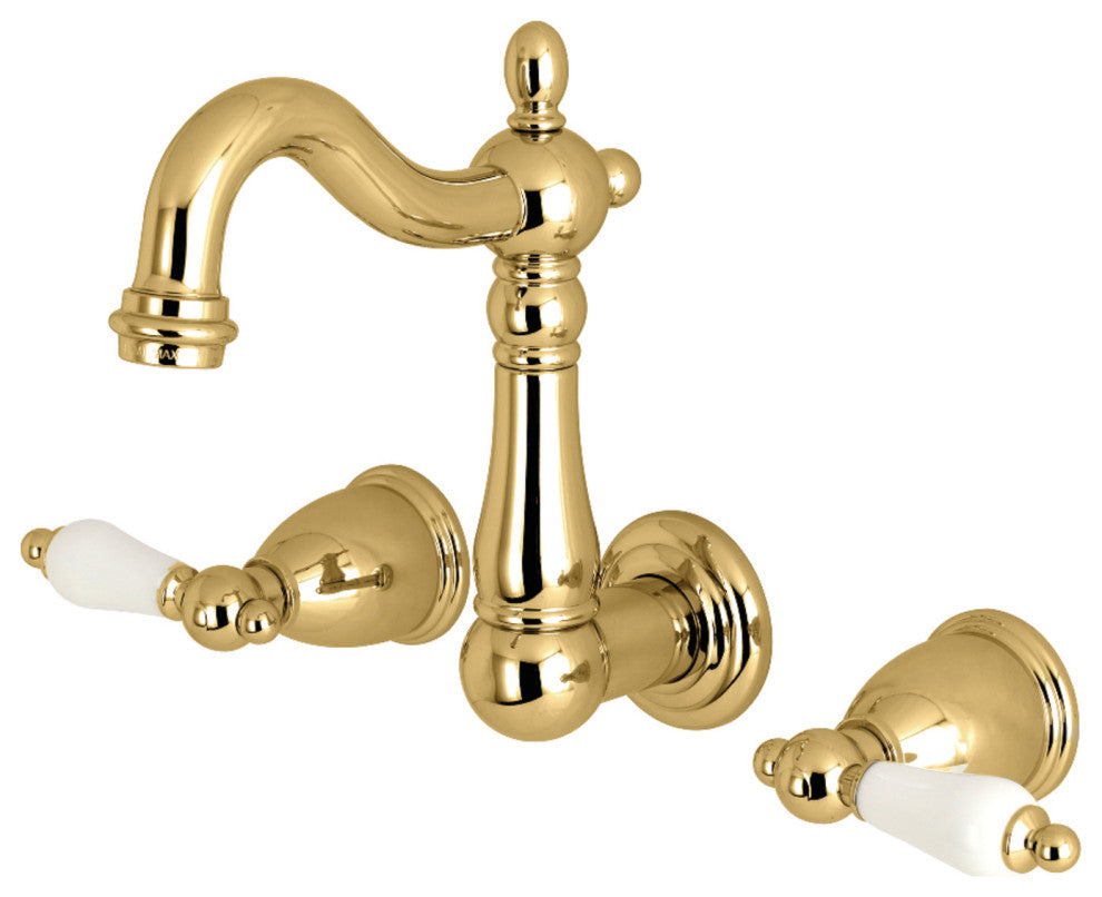 Kingston Brass 8" Center Wall Mount Bathroom Faucet, Polished Brass