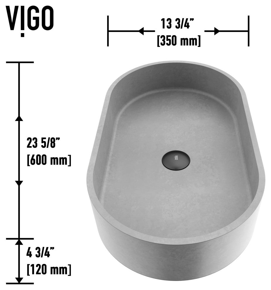 VIGO Sagrada 24"L x 14"W x 5"H Concreto Stone Oval Bathroom Vessel Sink