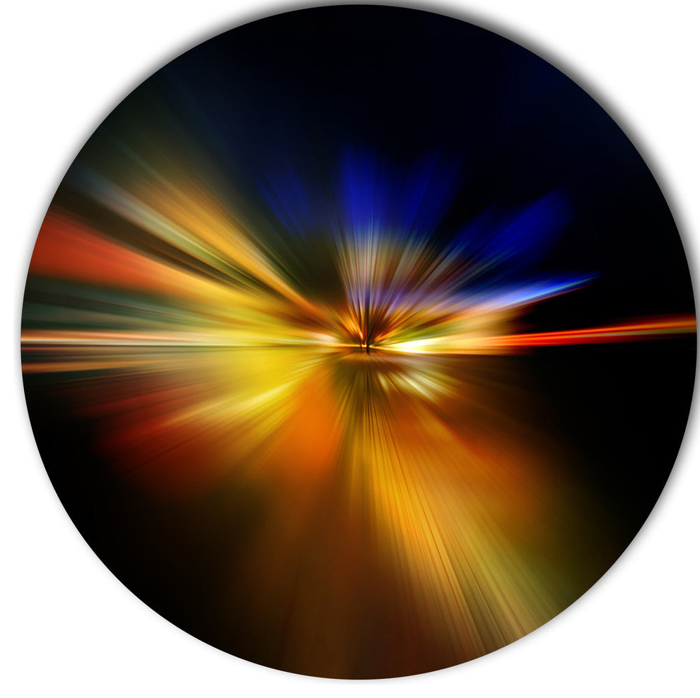 Explosion Of Light In Black, Abstract Digital Art Round Wall Art, 36"