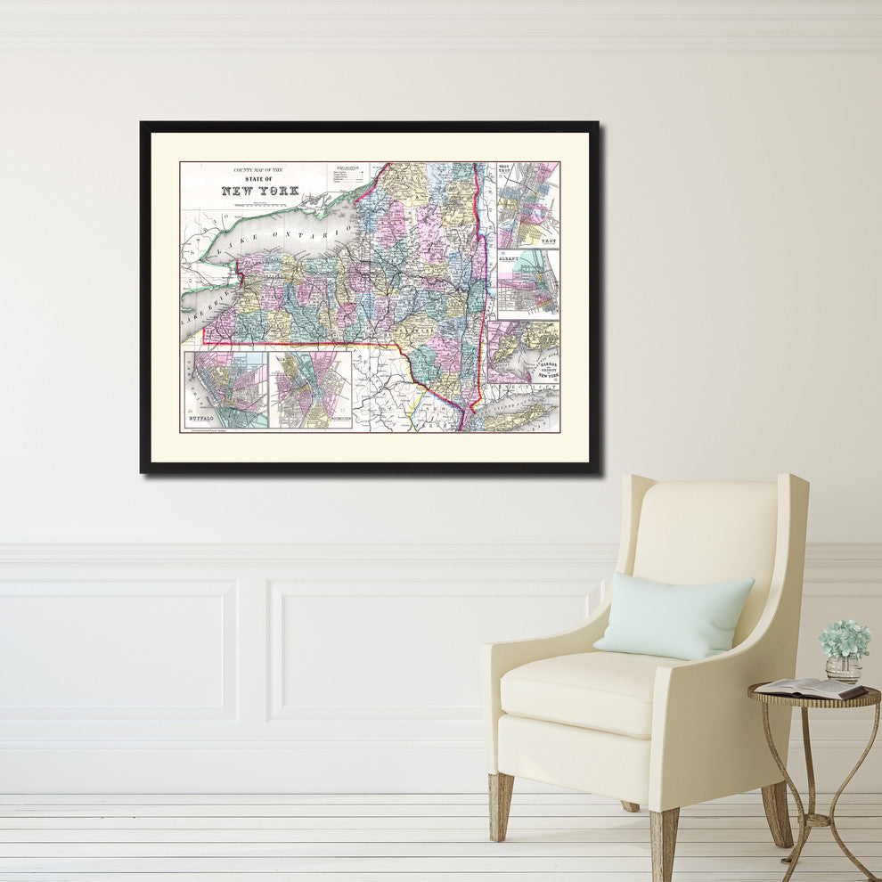 New York Vintage Antique Map Wall Art, 16"x21"