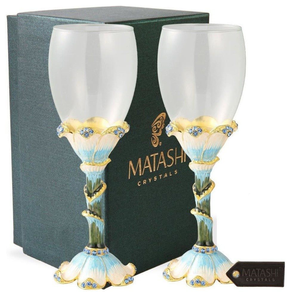 Long Stem Wine Glass With Hand Painted Stemware, Set of 2