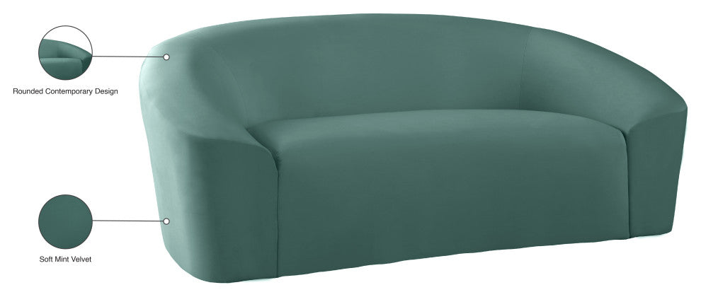 Riley Velvet Upholstered Rounded Loveseat, Mint