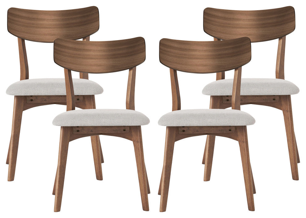 GDF Studio Mid-Century Modern Dining Chairs, Set of 4, Light Beige/Walnut