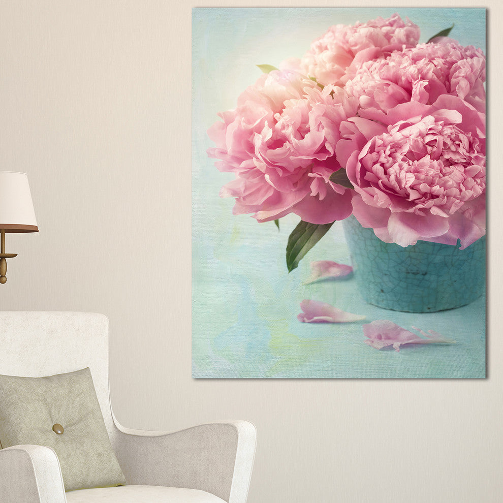 "Pink Peony Flowers in Vase" Wall Art Canvas, 16"x32"
