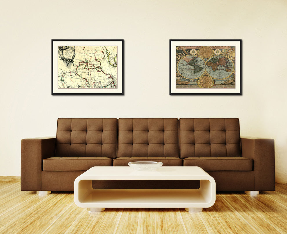 North East Canada & Greenland Map Print On Canvas With Picture Frame 28" X 37"