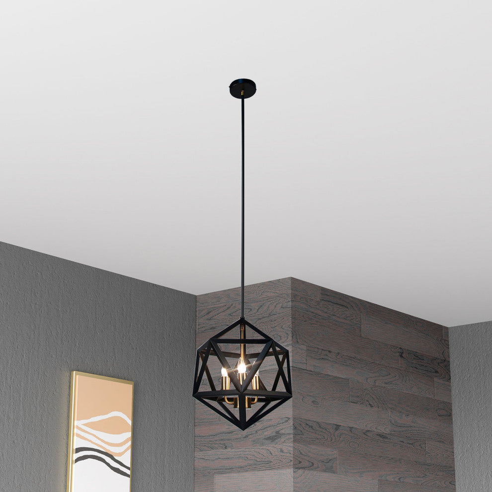 Arcturus 3-Light Chandelier, Matte Black, Antique Brass