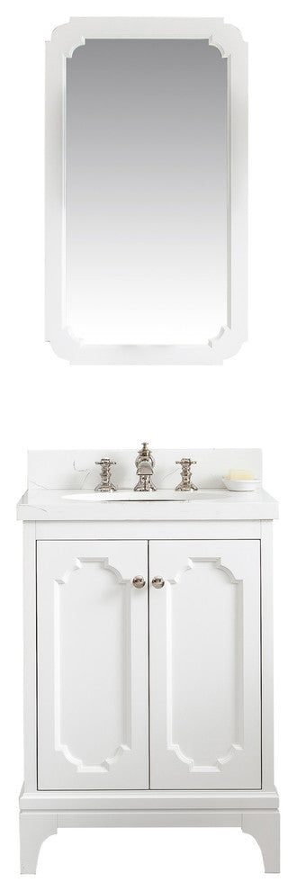 24" Wide Pure White Single Sink Quartz Carrara Bathroom Vanity