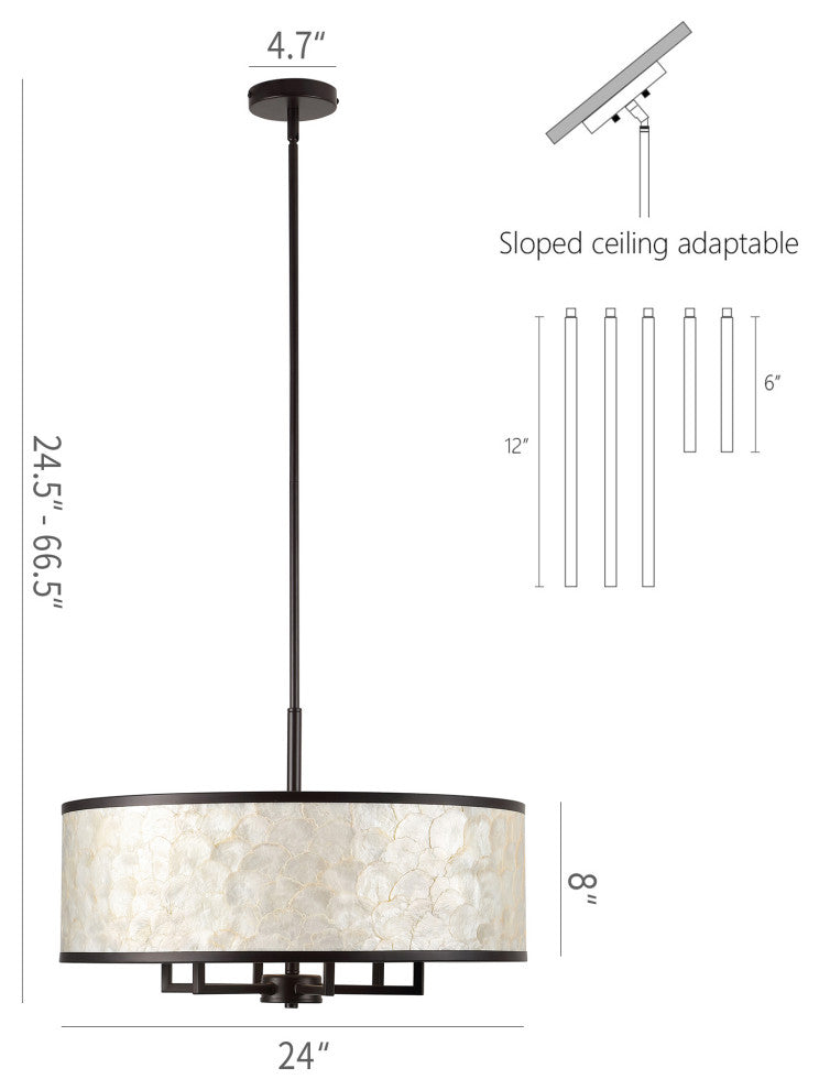 GetLedel 24-inch 6-Light Capiz Shell Drum Chandelier, Oil Rubbed Bronze