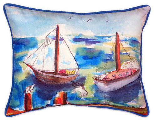 Pair of Betsy Drake Two Sailboats Large Indoor/Outdoor Pillows 16x20