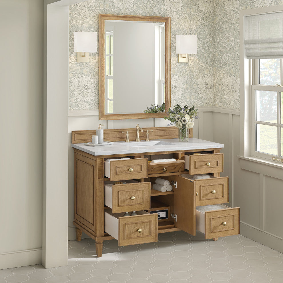 Lorelai 48" Single Vanity, Light Natural Oak, 3 CM Arctic Fall Solid Surface Top