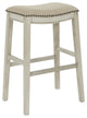 Saddle Stool 30", Beige Fabric and Antique White Base, Set of 2