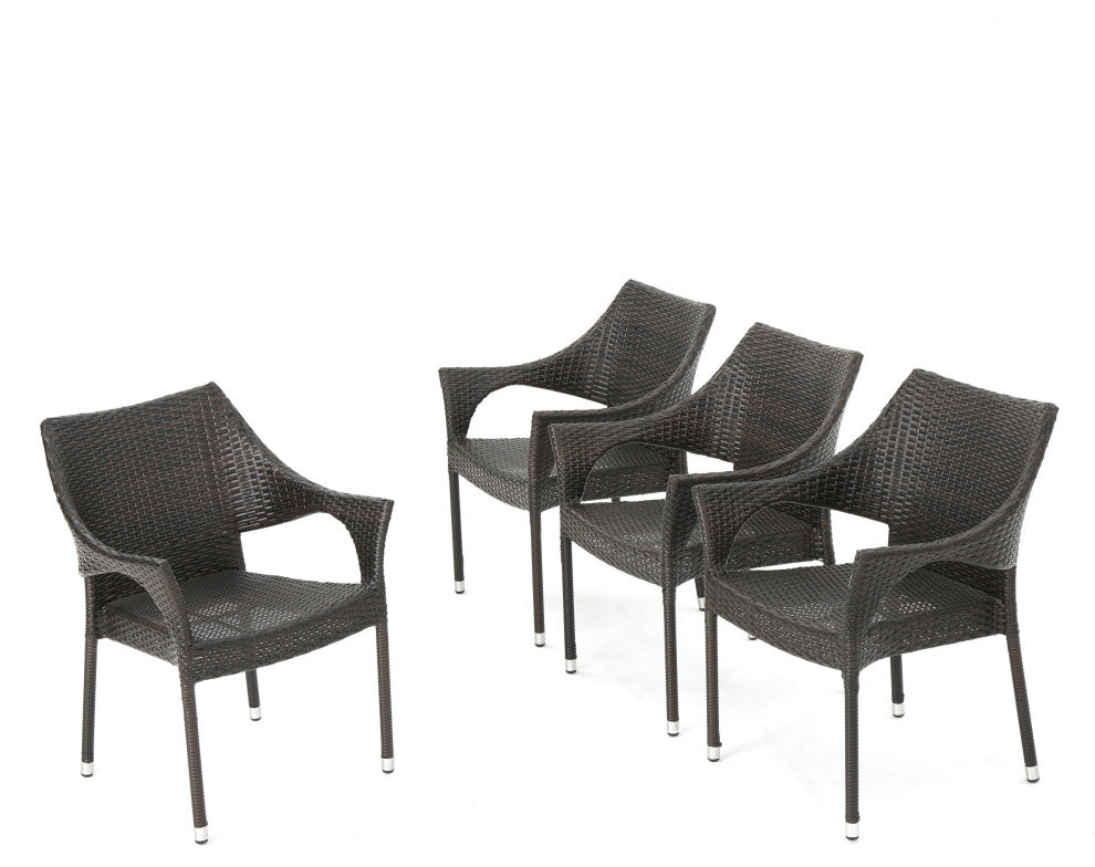 GDF Studio Miranda Outdoor Mix Mocha Wicker Stacking Dining Chairs, Set of 4