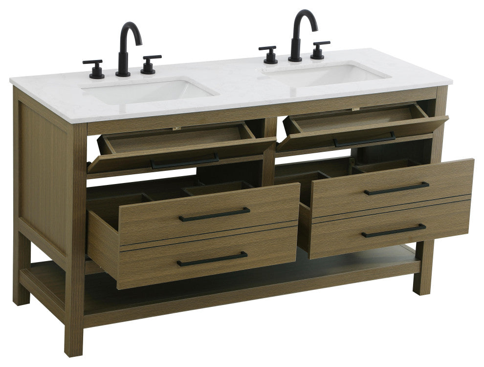 Home Living 60" Double Bathroom Vanity, Chestnut Brown