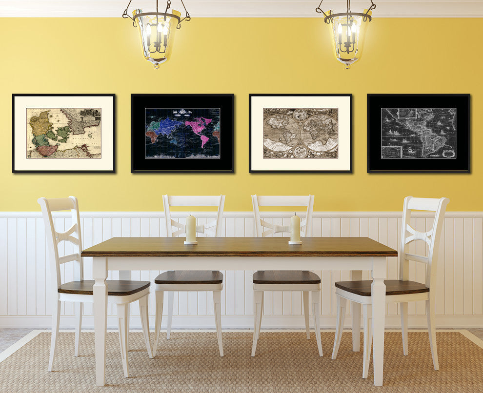 Denmark Centuries Vintage Map Print On Canvas With Picture Frame, 16" X 21"