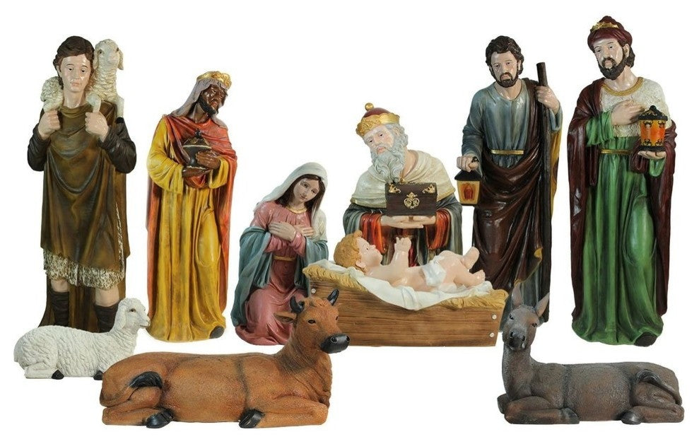 11-Piece Multicolor Religious Christmas Nativity Figurine Set, 49"