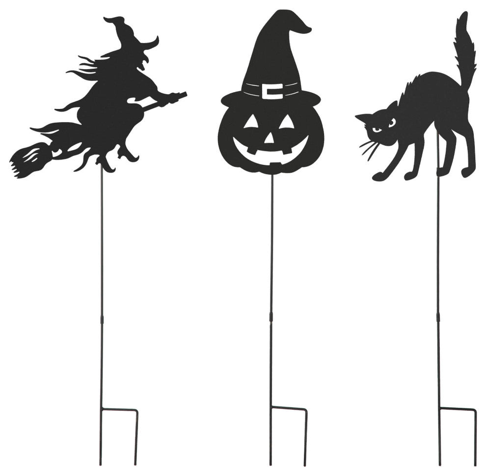 36"H 3-Piece  Halloween Metal Silhouette Yard Stake or Hanging Decor Set