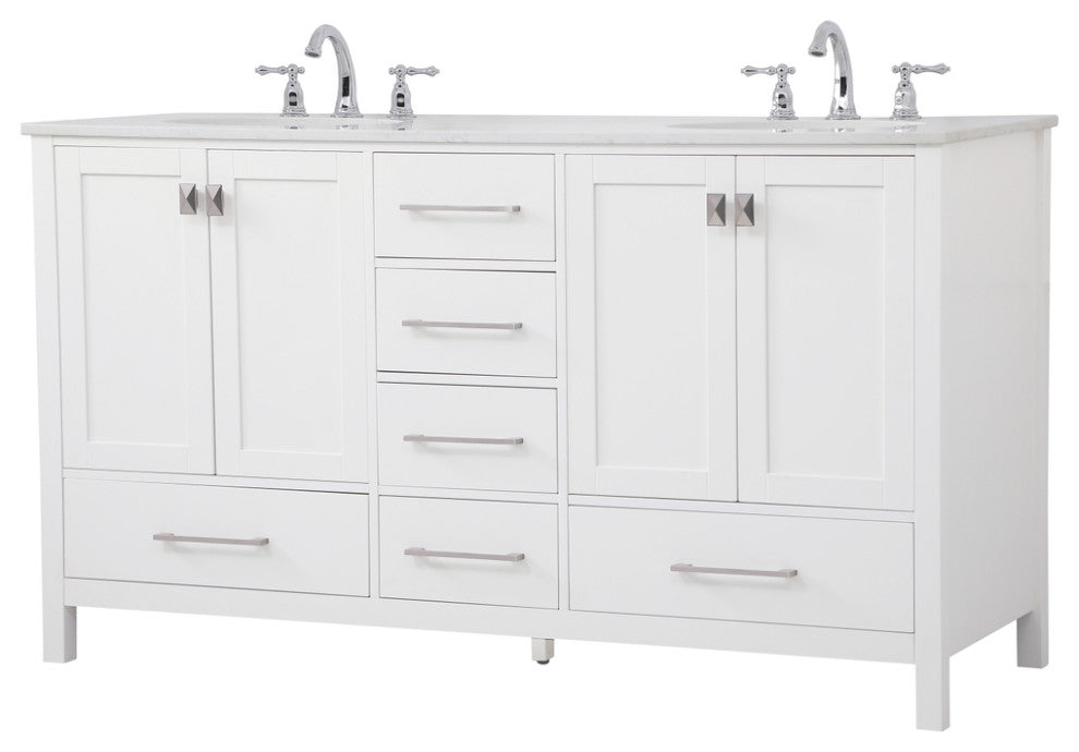 White 60" Double Sink Bathroom Vanity