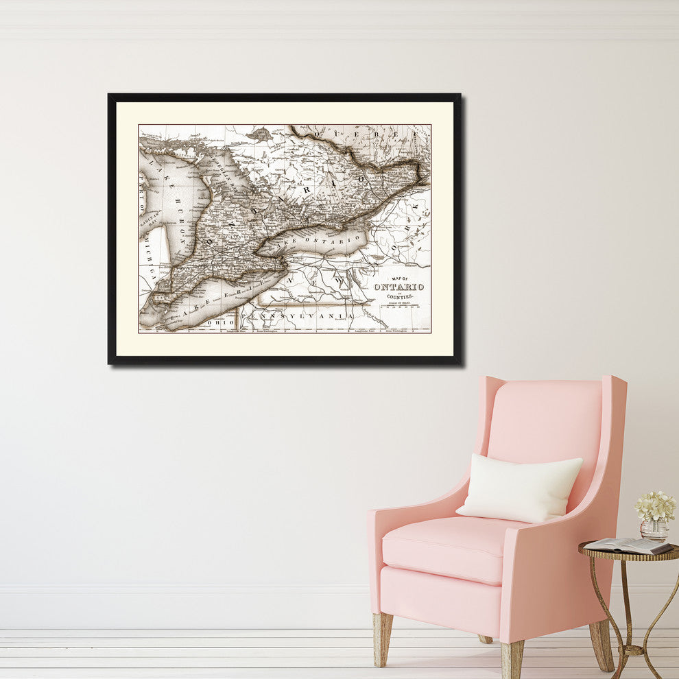 Ontario Canada Vintage Sepia Map Canvas Print, 28"x37"