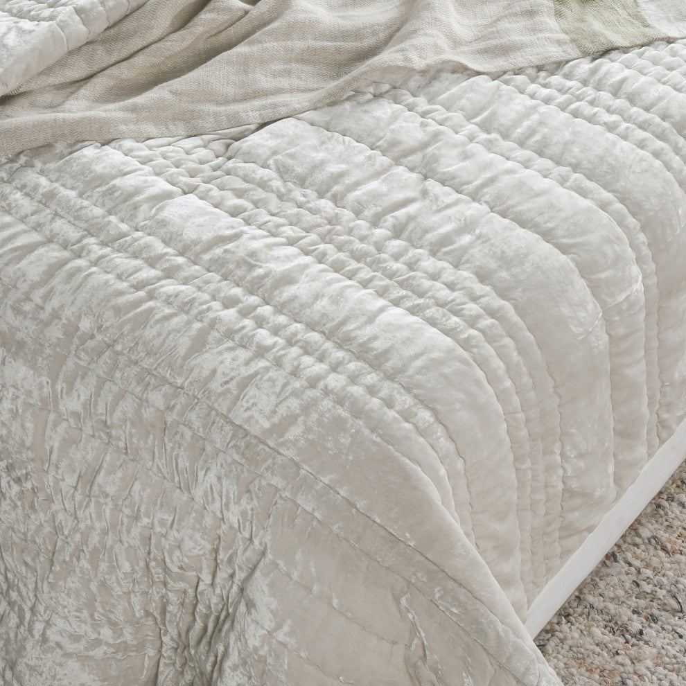 Seville Velvet Fabric Quilt by Kosas Home, Oyster Grey, King