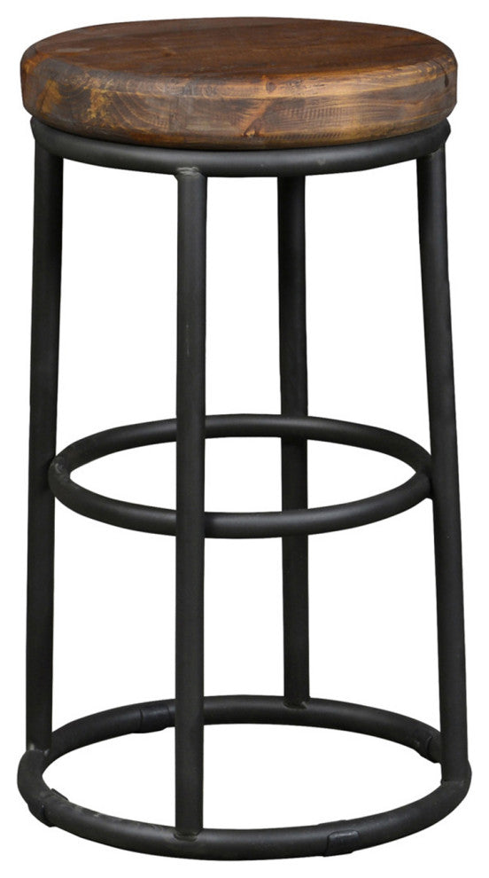 Round Salvaged Pine & Iron Counter Stool