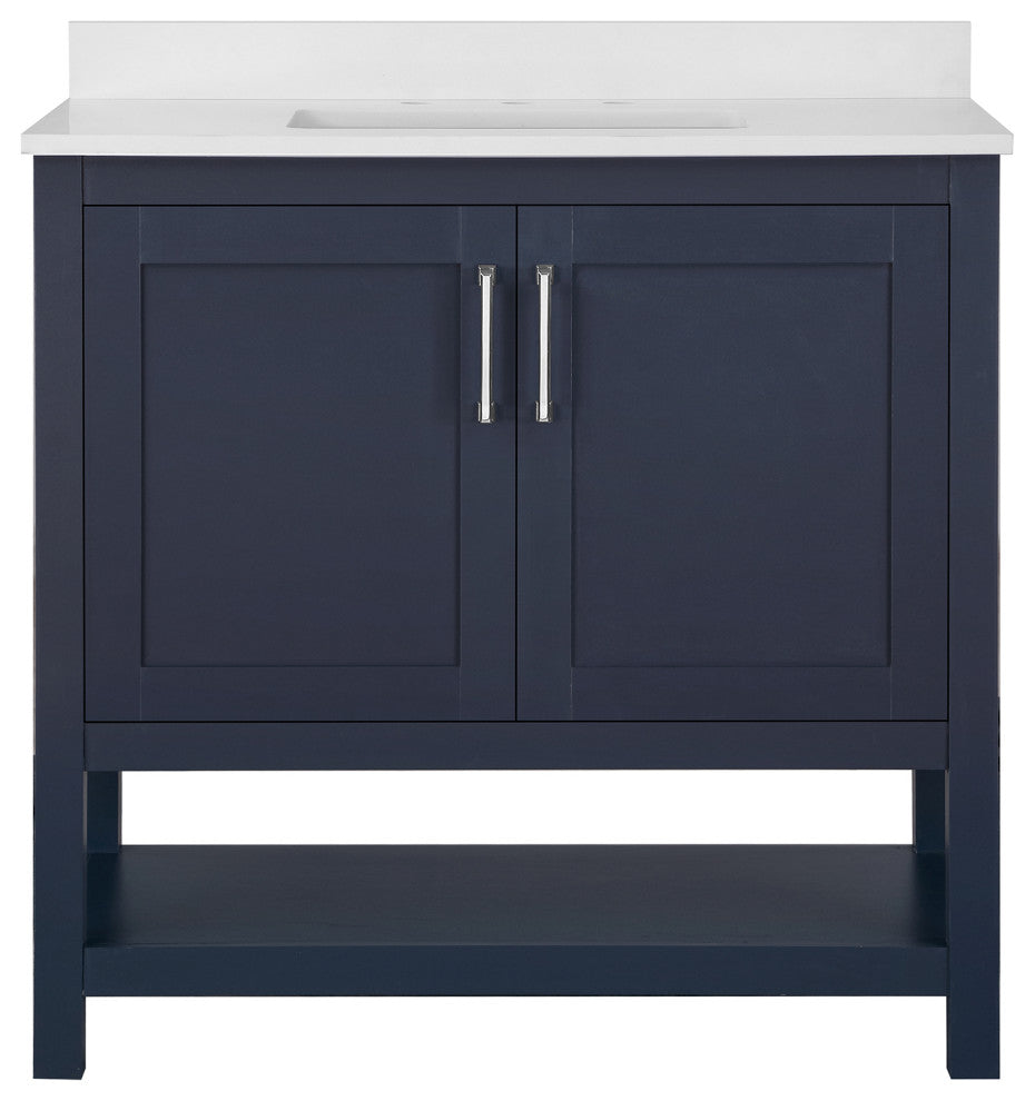 Ove Decors Vegas Single Sink Bathroom Vanity Set With Countertop, White, Midnight Blue, 36"