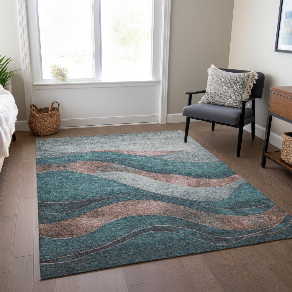 Machine Washable Indoor/Outdoor Chantille ACN1892 Teal 2'6" x 3'10" Rug