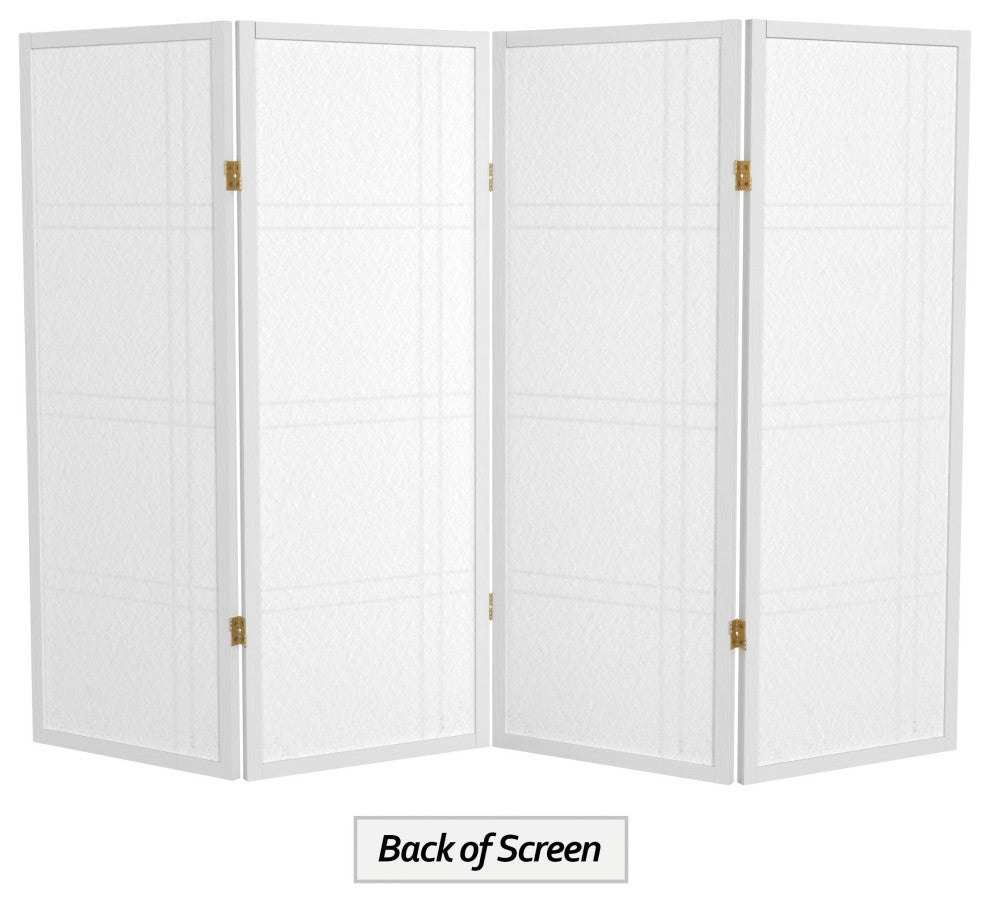4' Tall Double Cross Shoji Screen, White, 4 Panels