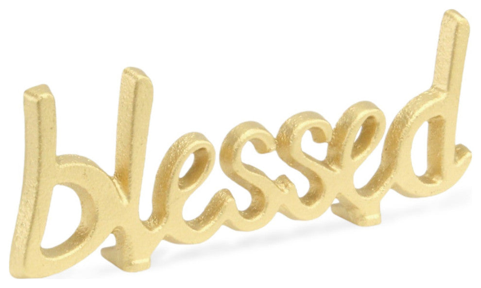 Roven Gold Cast Iron Calligraphic Blessed Table Decor