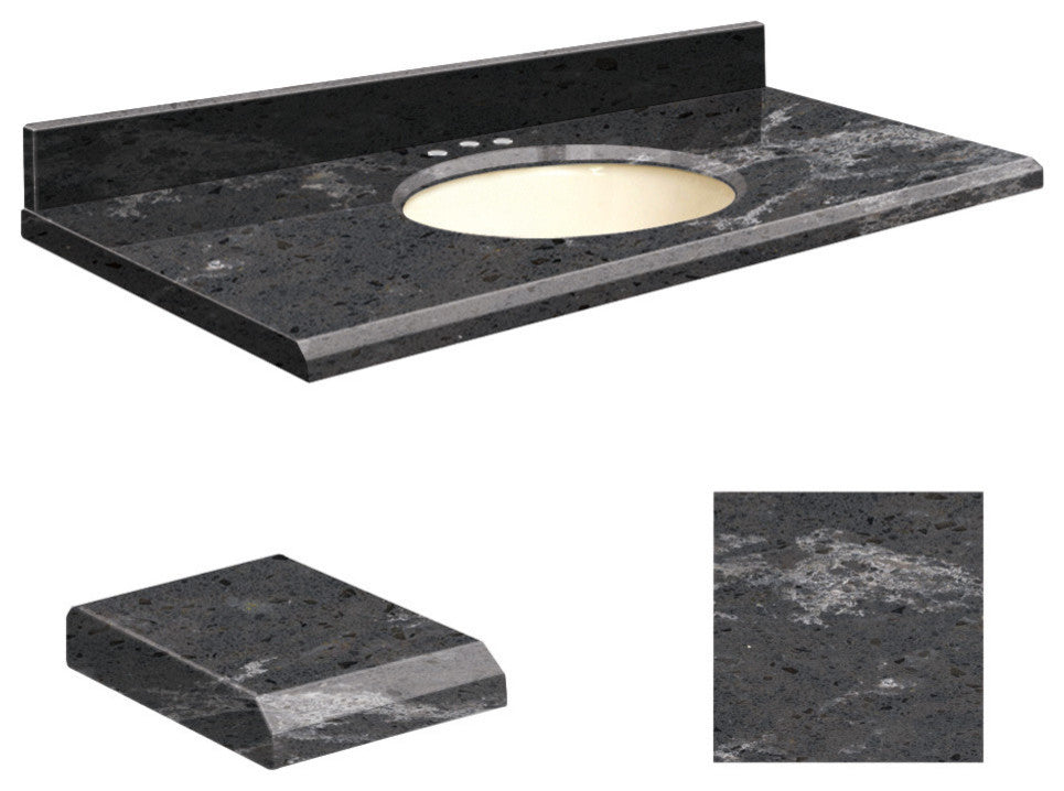 Quartz 31"x19" Vanity Top, Biscuit Bowl, Milky Way, 8" Offset