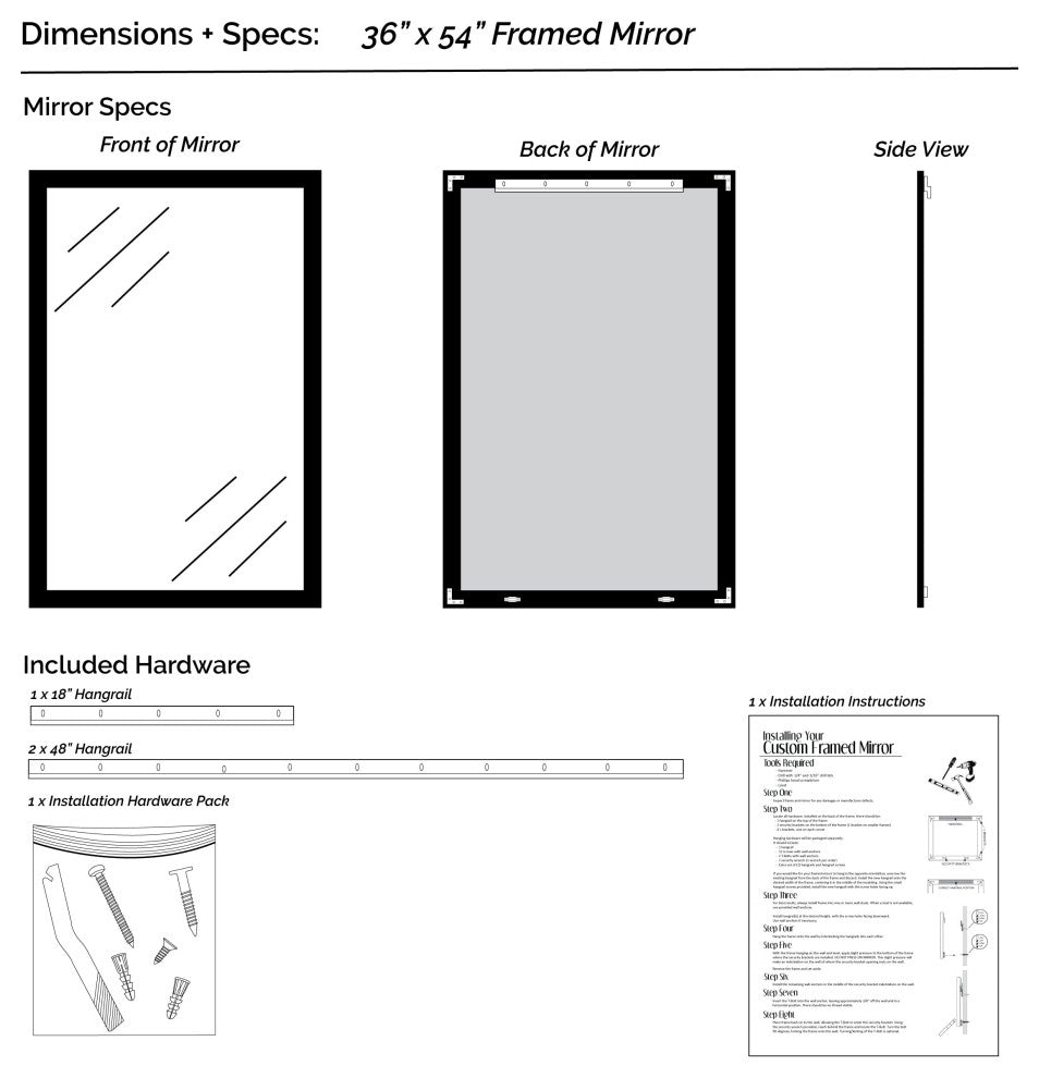 Morgan Framed Wall Mirror, Black, 36"x54"
