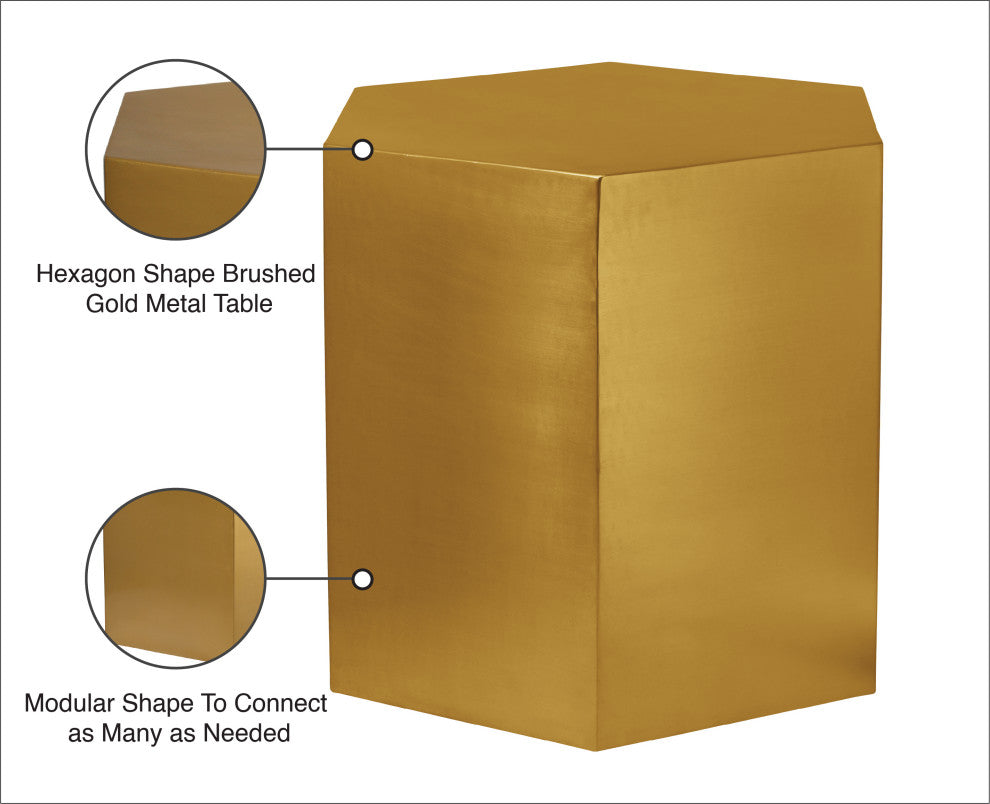 Hexagon Durable Iron End Table, Brushed Gold