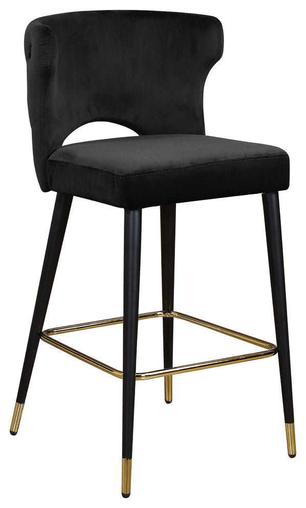 Kelly Velvet Stool (Set of 2), Black