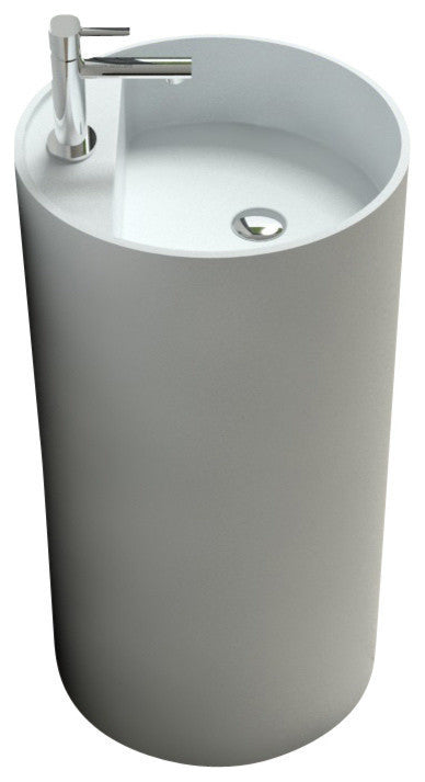 ADM Curved Freestanding Pedestal Sink, White, 18", Matte White