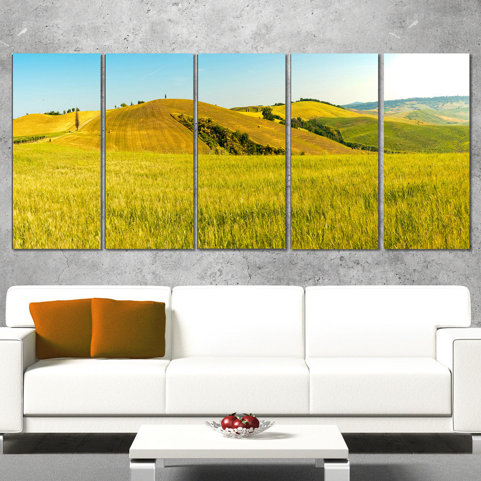 "Tuscany Wheat Field on Sunny Day" Landscape Print Wall Art, 5 Panels, 60"x28"