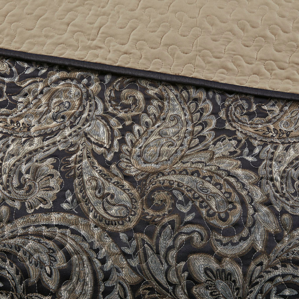 Madison Park Aubrey 5 Piece Reversible Jacquard Bedspread Set, Black