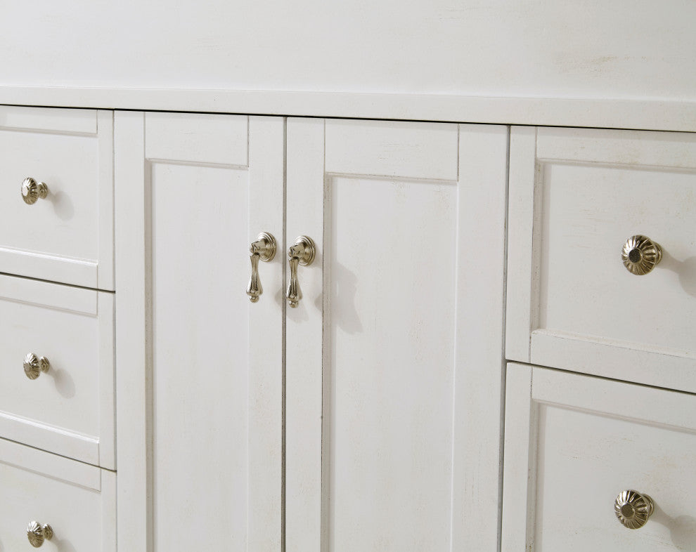 42" Single Bathroom Vanity, Antique White With Ivory White Engineered Marble