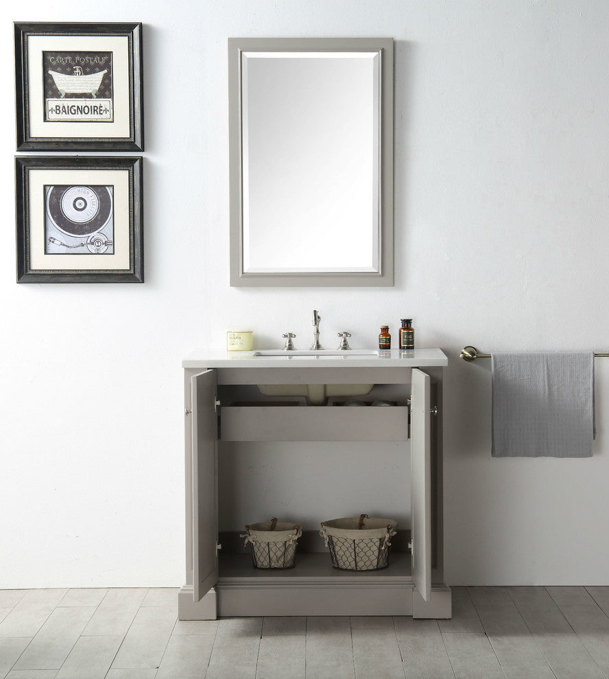 36" Wood Sink Vanity With Quartz Top-No Faucet