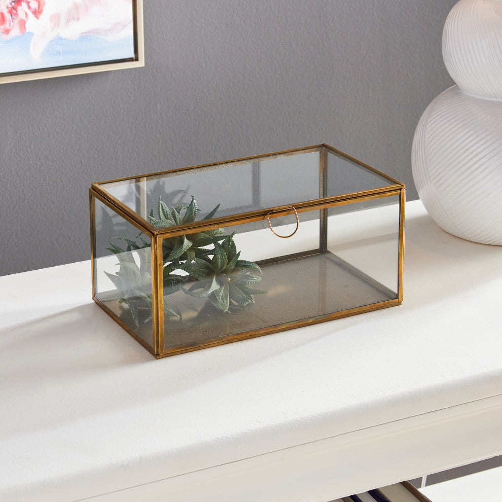 Arwen Rectangular Display Box, Antique Brass, 11x6x5