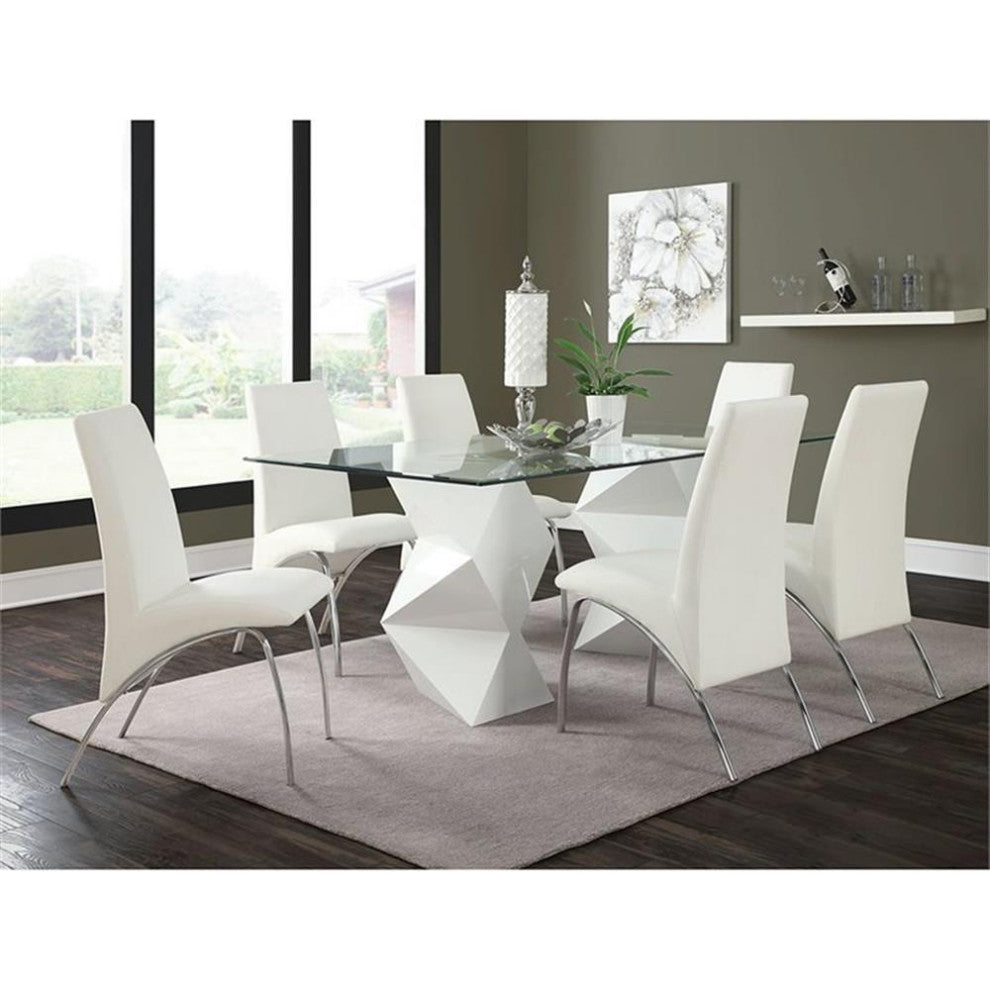 Bowery Hill 19" Faux Leather Dining Side Chair in White-Chrome