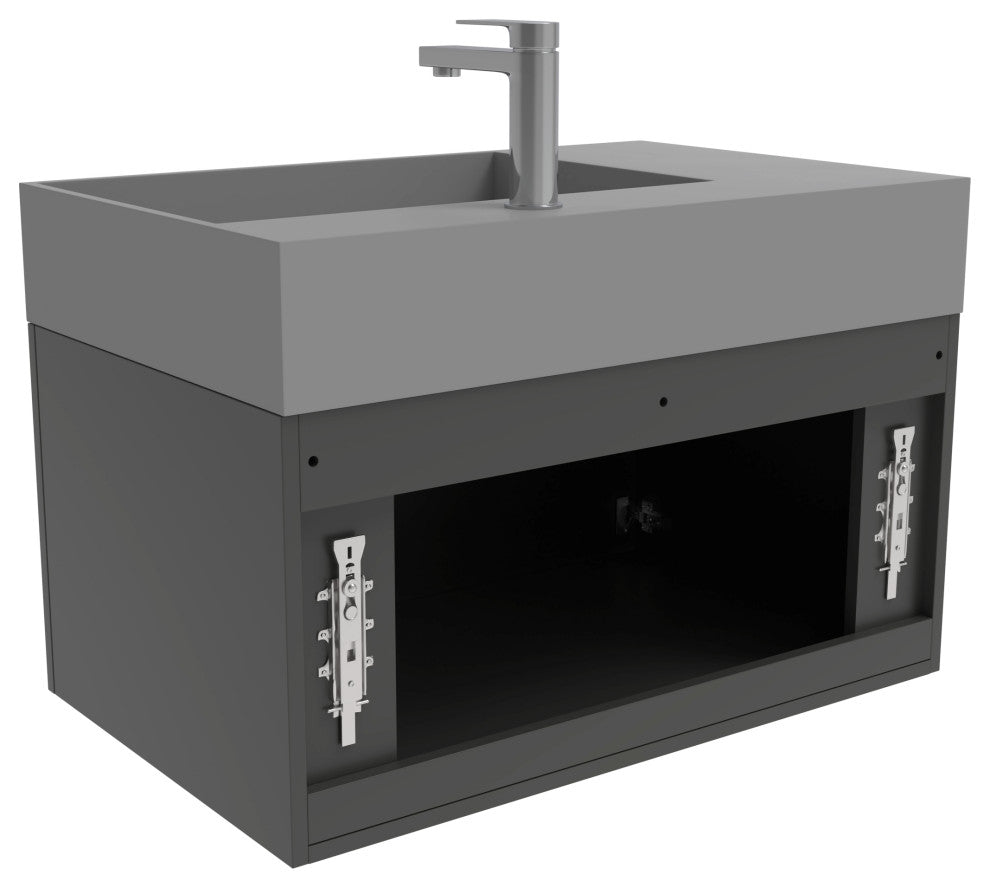 CastelloUSA Amazon 30" Right Wall Mounted Bathroom Vanity Set, Black, Gray Top, Brushed Nickel