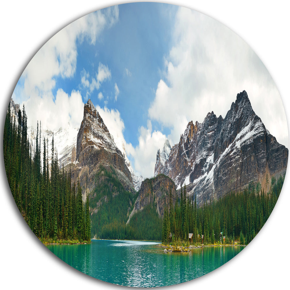Lake O'Hara In Yoho National Park, Modern Seascape Round Wall Art, 23"