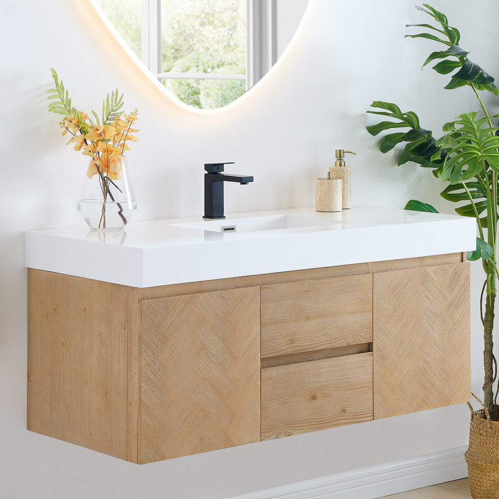 Siena Wall-mounted Single Bath Vanity, Light Brown, 48inch, No Mirror