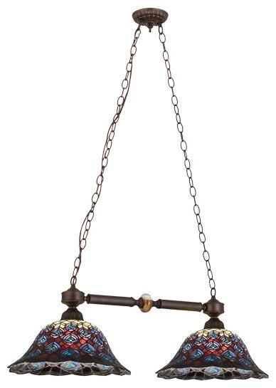 Meyda lighting 28503 36.5"L Tiffany Peacock Feather 2-Light Island Pendant